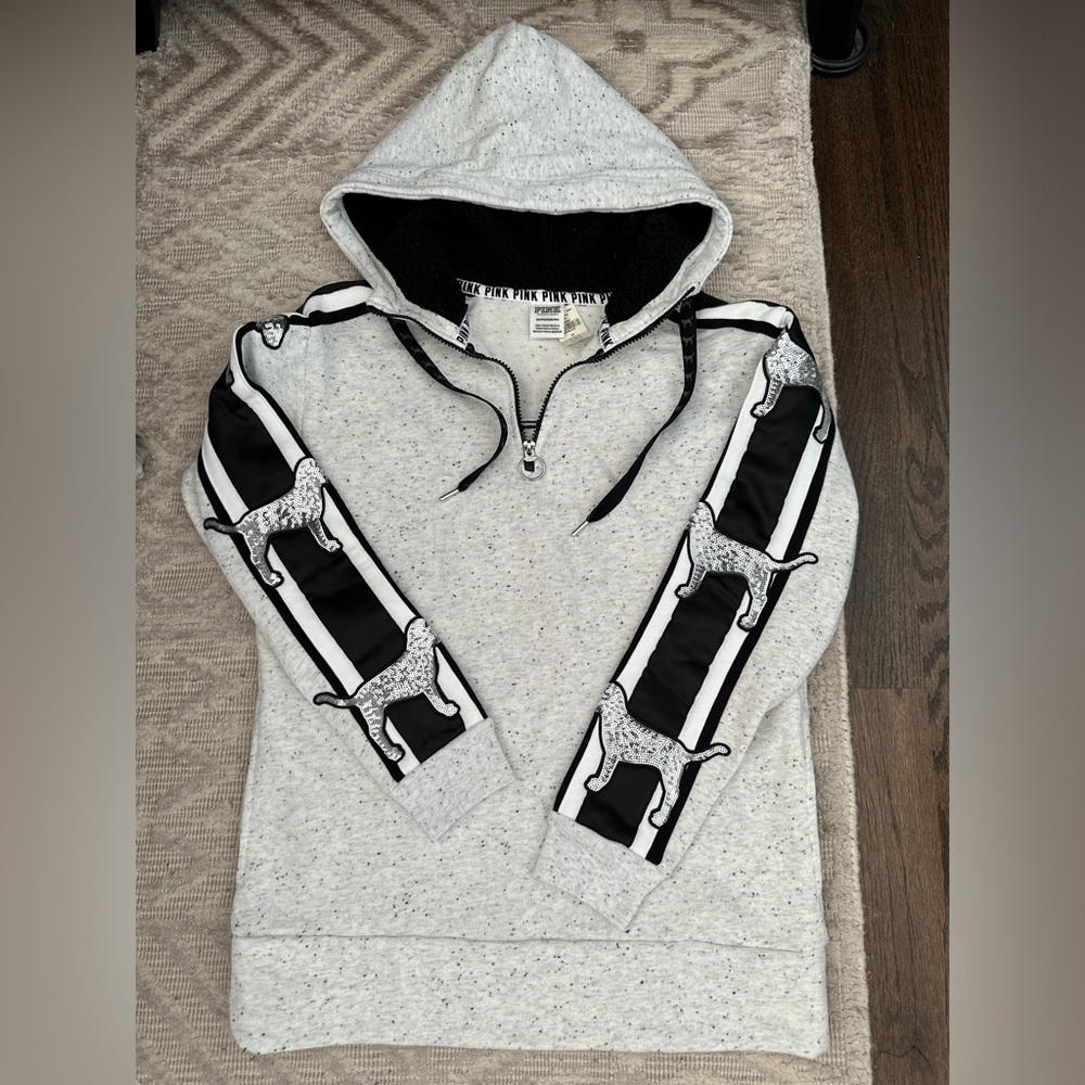 Gray Hoodie with Black and White Leopard Design